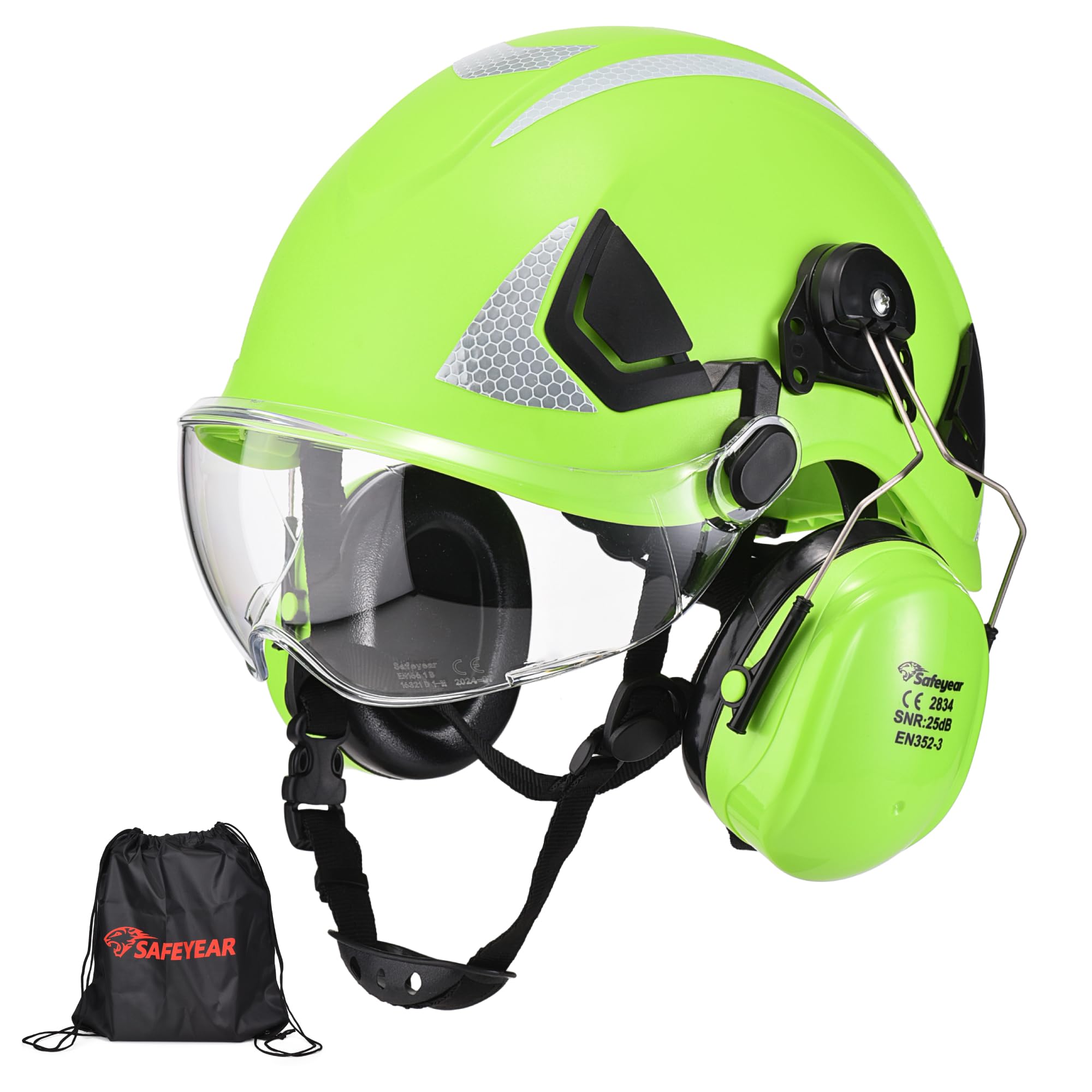 SAFEYEAR Safety Hard Hat with Anti-Scratch Glasses, eramuffs